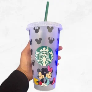 Mickey & Minnie Mouse Starbucks Cup with Lid and Straw