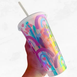 Pastel Rainbow Love Cup with Lid and Straw